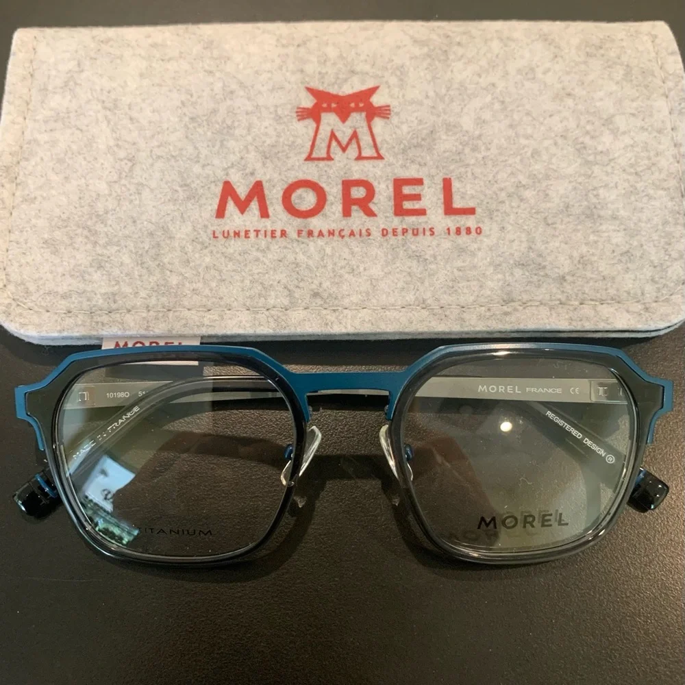 MOREL 10198O Col BG02 Blue & Black  51mm Titanium Hexagon Eyeglasses